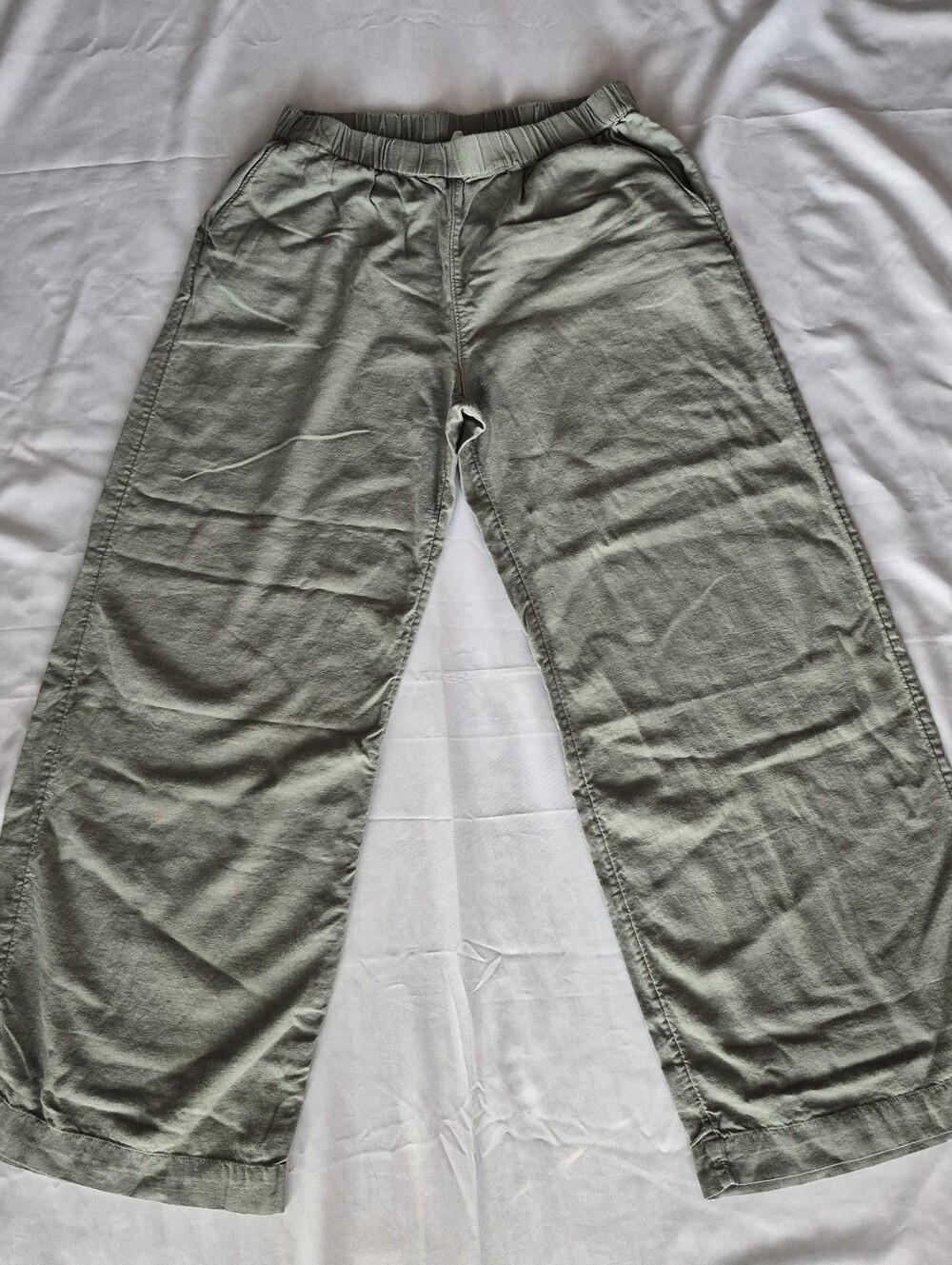 Caslon Olive-Green Wide Leg Pull-On Pants Linen Blend